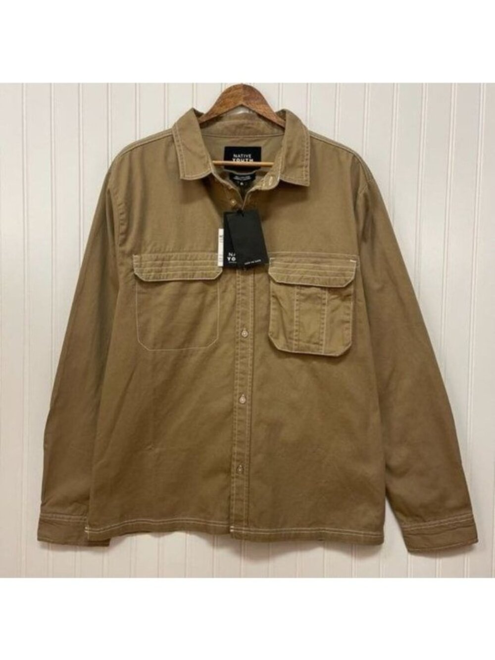 NEW Native Youth Men's Button Front Charnley Tan Long Sleeve Shirt Sz XL